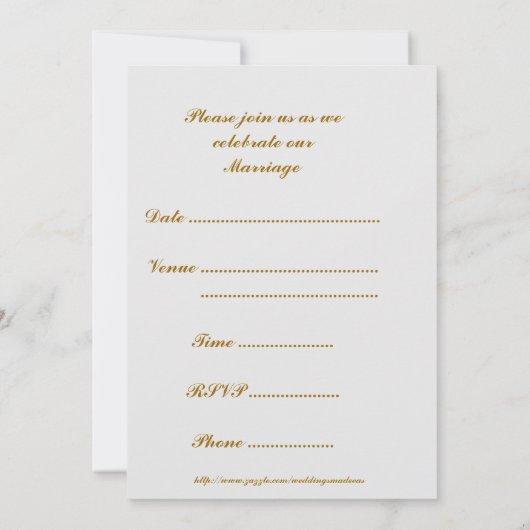 Trouwen met Gouden Bruiloft Bellen Trouw Uitnodigi Kaart (Achterkant)