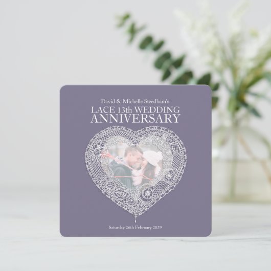 Trouwen met kant hart 13 jaar feest uitnodigingen (Staand voorkant)