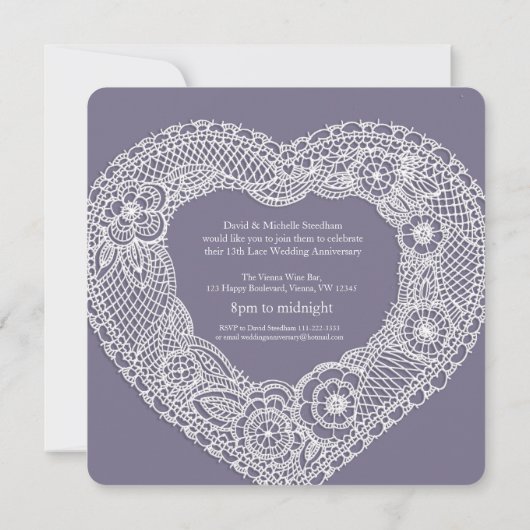 Trouwen met kant hart 13 jaar feest uitnodigingen (Achterkant)