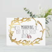 Trouwen met mij, maar bij ons blijven | bruidsmeis kaart (Staand voorkant)