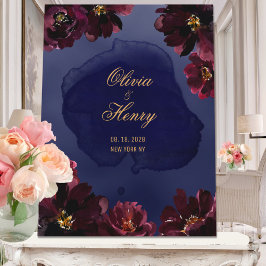 Trouwen met Navy Bordeaux Save The Date Kaart
