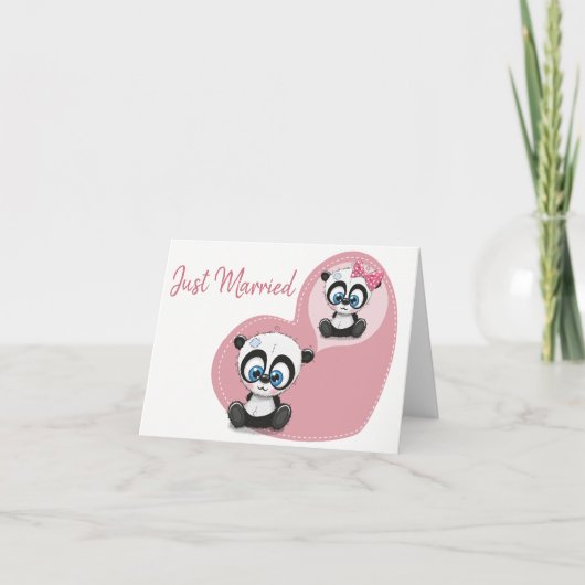 Trouwen met Panda Beer Pink Heart Wedding Aankondiging (Voorkant)