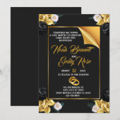 Trouwen met rozen en gouden ringen kaart (Voorkant / Achterkant)