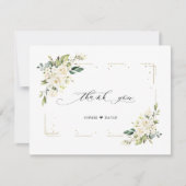 Trouwen met witte bloemen gouden glans lijst bedankkaart (Voorkant)