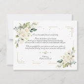 Trouwen met witte bloemen gouden glans lijst bedankkaart (Achterkant)