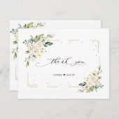 Trouwen met witte bloemen gouden glans lijst bedankkaart (Voorkant / Achterkant)
