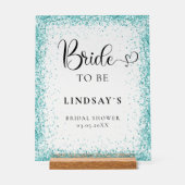 TROUWEN! Mint Glitter Bruiloftsfeest Acryl Bord (Voorkant)