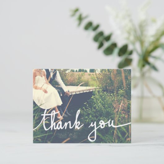 Trouwen Modern Bedankt Script Koppel Foto Briefkaart (Staand voorkant)