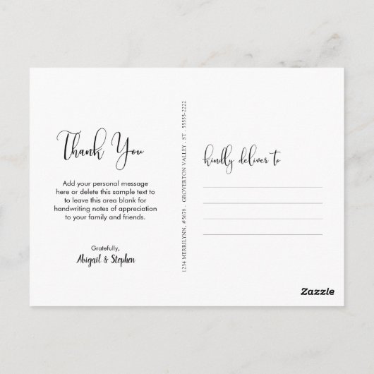 Trouwen Modern Hand Script DANK U Foto Briefkaart (Achterkant)