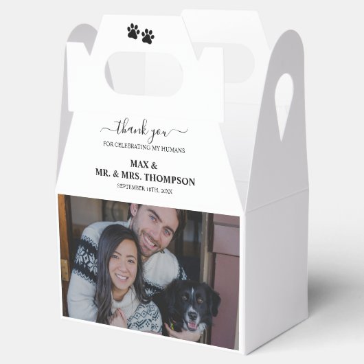 Trouwen Moderne Foto Paar Huisdier Hond Mijn Mense Bedankdoosjes (Geopend)