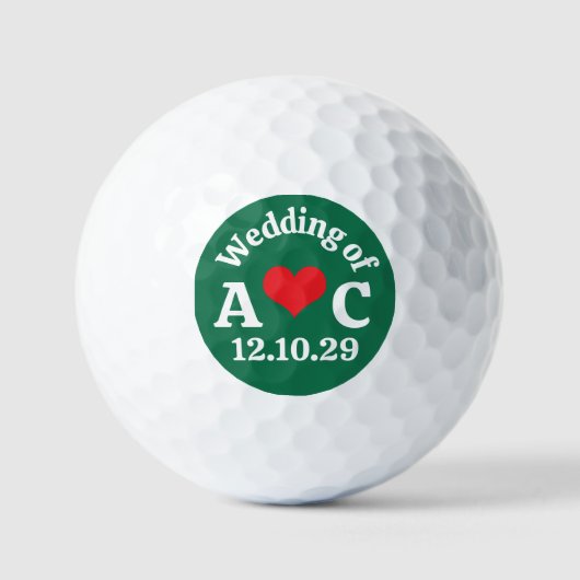 TROUWEN Monogram Rode Hart & Donkergroene Achtergr Golfballen (Voorkant)