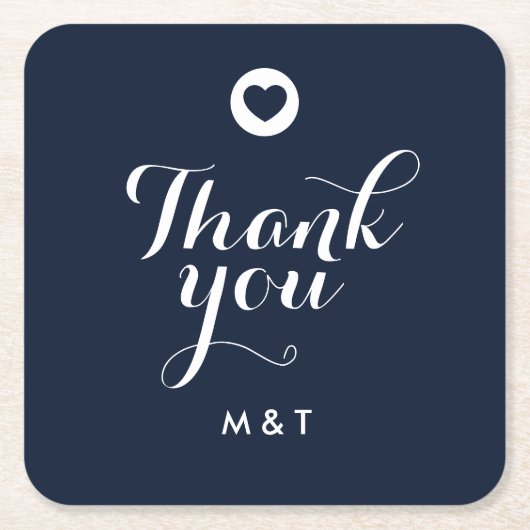 Trouwen Navy Blue Elegant Modern Gast Dank u Kartonnen Onderzetters (Voorkant)