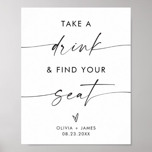 Trouwen Neem een Drink Vind uw stoel teken Poster (Voorkant)