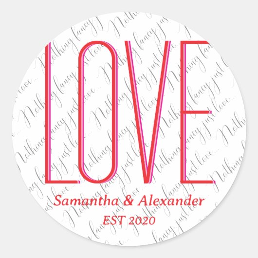 Trouwen Niets Fancy Custom Paar Modern Rood Ronde Sticker (Voorkant)