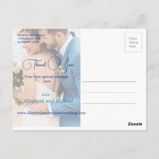 Trouwen Ocean Beach Blue 3 Foto Elegant Dank u Briefkaart (Achterkant)