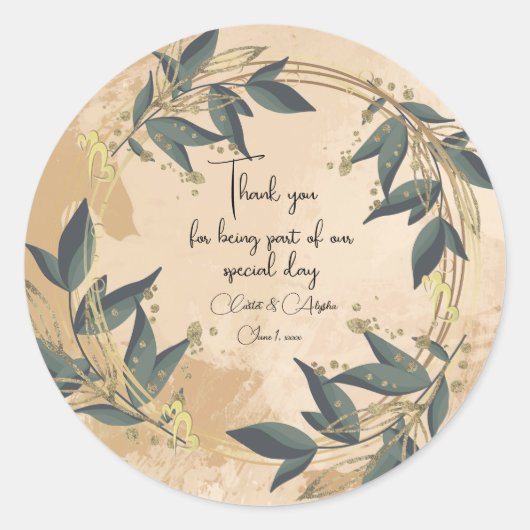 Trouwen Olijfkrans gepersonaliseerd Ronde Sticker (Voorkant)