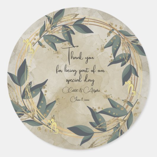 Trouwen Olijfkrans gepersonaliseerd Ronde Sticker (Voorkant)