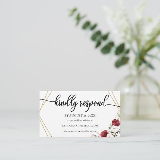 Trouwen Online RSVP Bourgondië Bloemen Geometrisch Informatiekaartje (Staand voorkant)