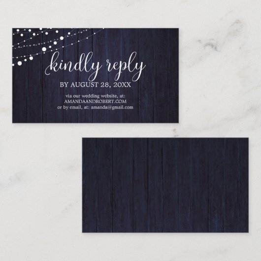 Trouwen Online RSVP Rustiek Hout Trouwen Navy Blau Informatiekaartje (Voorkant / Achterkant)