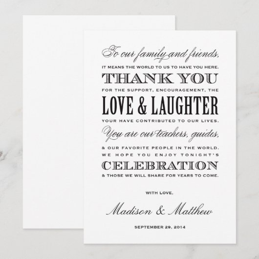 trouwen | Ontvangst Hartelijk dank Bedankkaart (Voorkant / Achterkant)