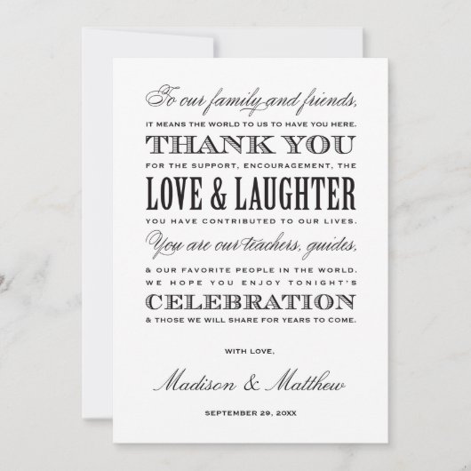 trouwen | Ontvangst Hartelijk dank Bedankkaart (Voorkant)