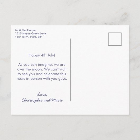 Trouwen op 4 juli met rood, wit en blauw aankondigingskaart (Achterkant)