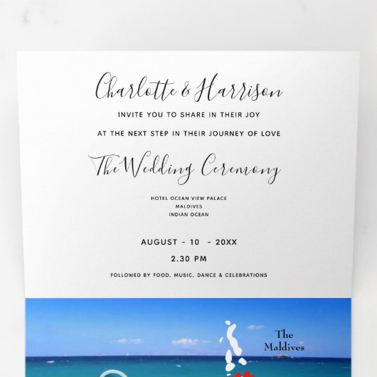 Trouwen op de Malediven Drieluik Uitnodiging (Binnenzijde eerst)