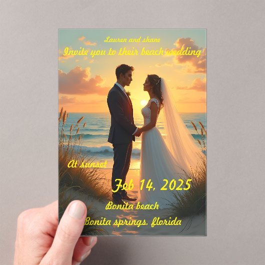 Trouwen op het strand bij zonsondergang acryl uitnodigingen (Insitu (Draagbaar))