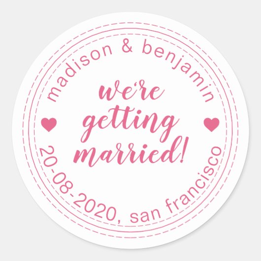 Trouwen Opslagbericht Heet Roze Ronde Sticker (Voorkant)