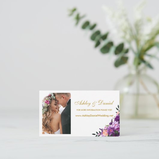 Trouwen Paarse Bloemen Foto Website Invoegen Kaart (Staand voorkant)