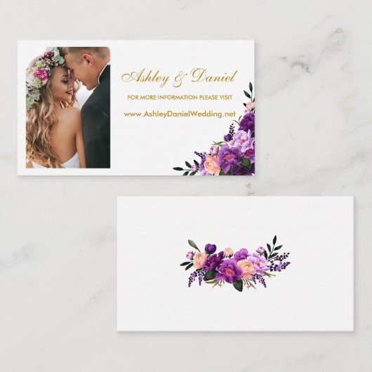 Trouwen Paarse Bloemen Foto Website Invoegen Kaart (Voorkant / Achterkant)