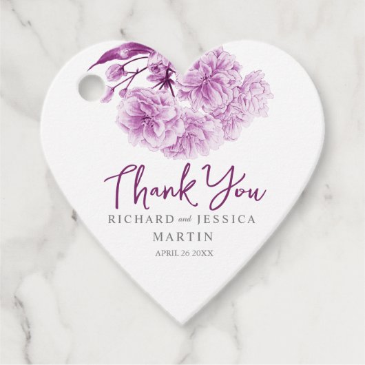 Trouwen paarse bloemen waterverf dank u gunst bedankjes labels (Voorkant)