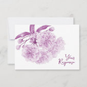 Trouwen paarse bloesem bloemen RSVP kaartje (Voorkant)