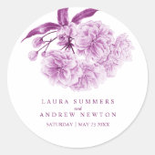 Trouwen paarse bloesem bloemige waterverf kunst ronde sticker (Voorkant)