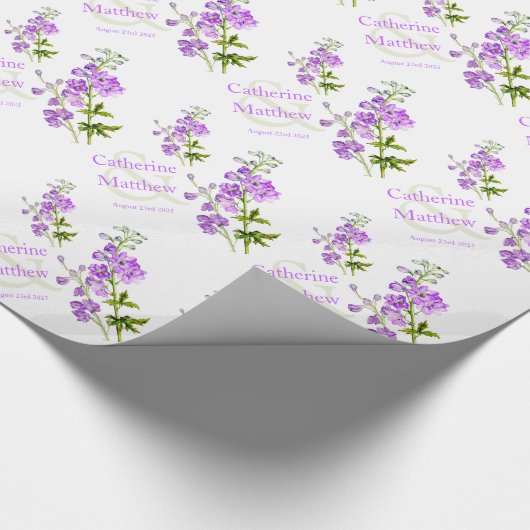Trouwen paarse delphinium kunst custom wrap cadeaupapier (Hoek)