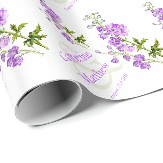 Trouwen paarse delphinium kunst custom wrap cadeaupapier (Rol Hoek)