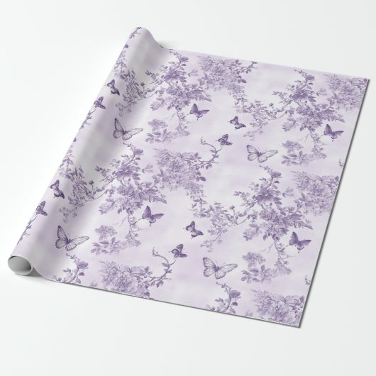 Trouwen Paarse vlinders op Paarse achtergrond Cadeaupapier (Uitgerold)