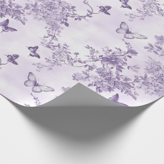 Trouwen Paarse vlinders op Paarse achtergrond Cadeaupapier (Hoek)