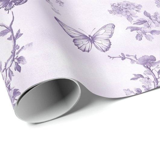 Trouwen Paarse vlinders op Paarse achtergrond Cadeaupapier (Rol Hoek)