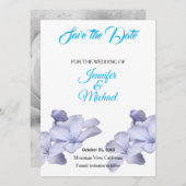Trouwen Professionele Klassieke Bloemen Sky Blue Save The Date (Voorkant / Achterkant)