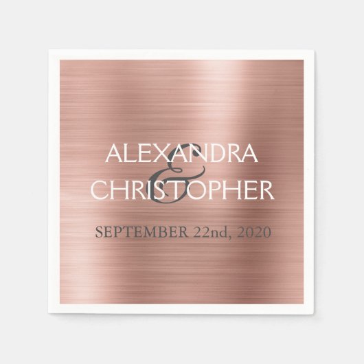 Trouwen Roos Gold Blush Roze Folie servetten (Voorkant)