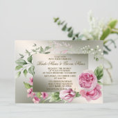 Trouwen Roze Bloemen Lijst Waterverf Glanzend Bron Kaart (Staand voorkant)