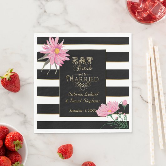 Trouwen Roze Bloemen Vetgedrukte Zwarte en Witte S Servet (Insitu)