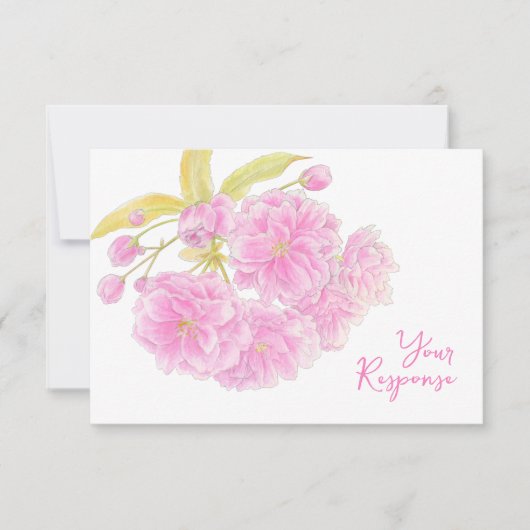 Trouwen roze bloesem wilde bloem waterverf RSVP kaartje (Voorkant)