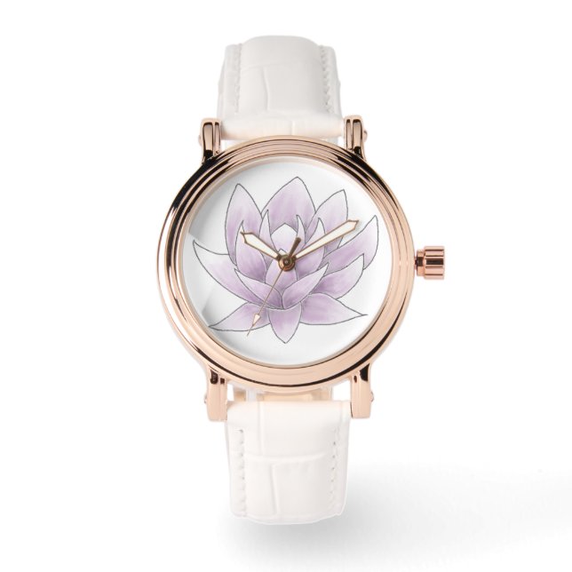 Trouwen Roze Lotus Wit en Roos Gold Horloge (Voorkant)
