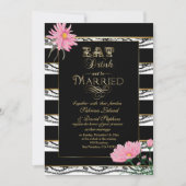 Trouwen Roze Mums Zwart Kant Witte Strepen Kaart (Voorkant)