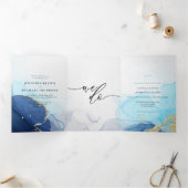 Trouwen Rsvp aqua ombre blauw goud Drieluik Kaart (Binnen)