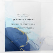 Trouwen Rsvp aqua ombre blauw goud Drieluik Kaart (Binnenzijde eerst)