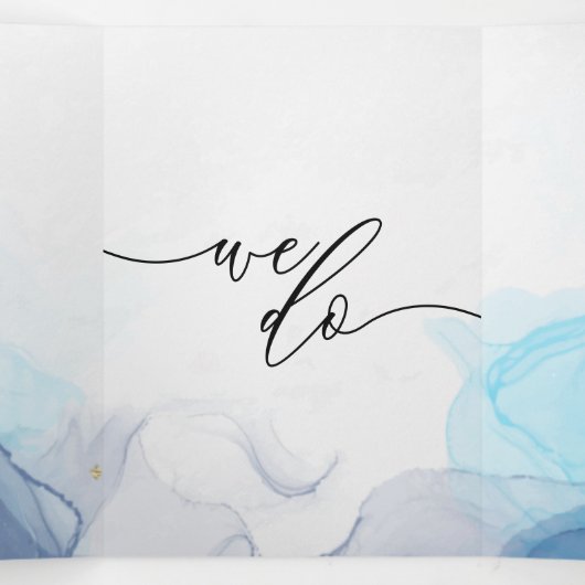 Trouwen Rsvp aqua ombre blauw goud Drieluik Kaart (Binnenkant midden)