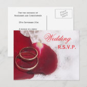 Trouwen RSVP Briefkaart gouden ringen Roos bloembl (Voorkant / Achterkant)